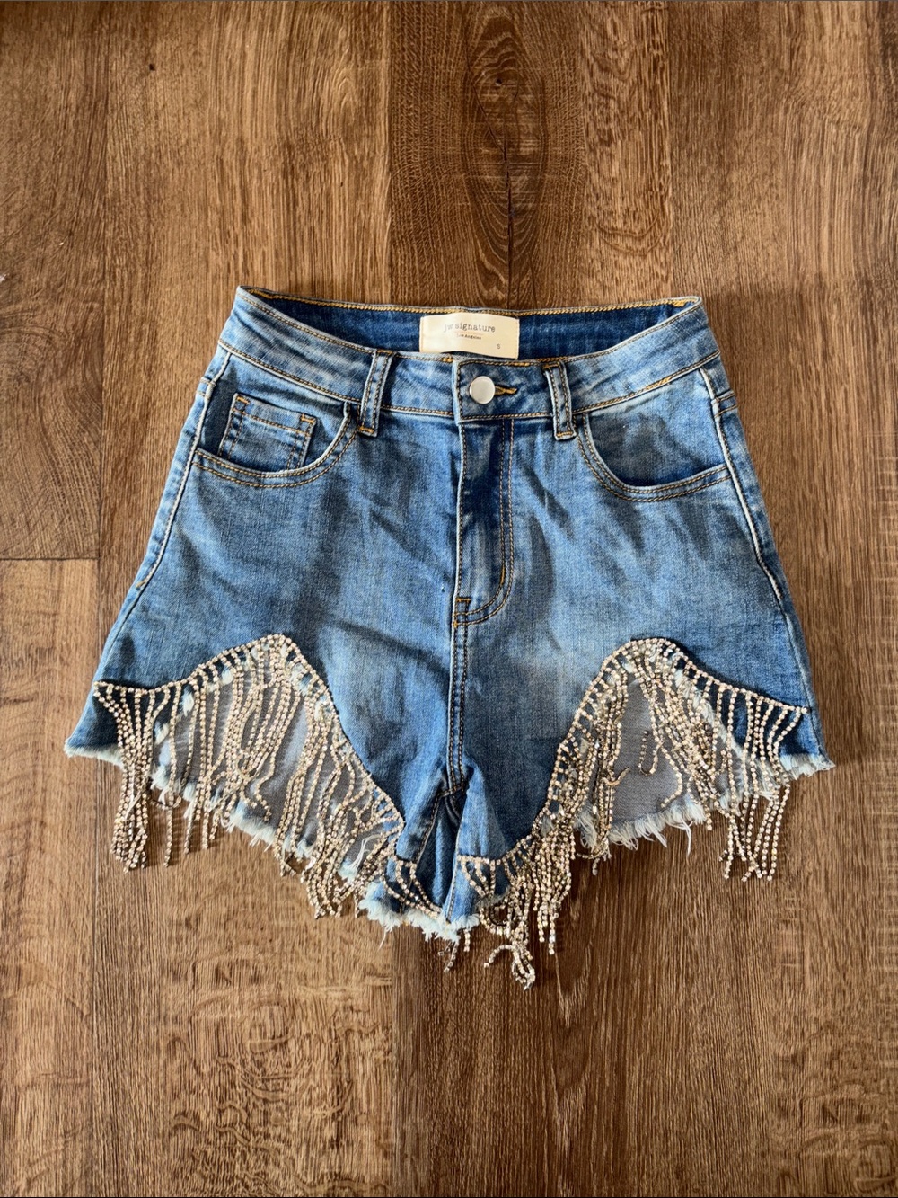 Beaded Fringe Denim Shorts